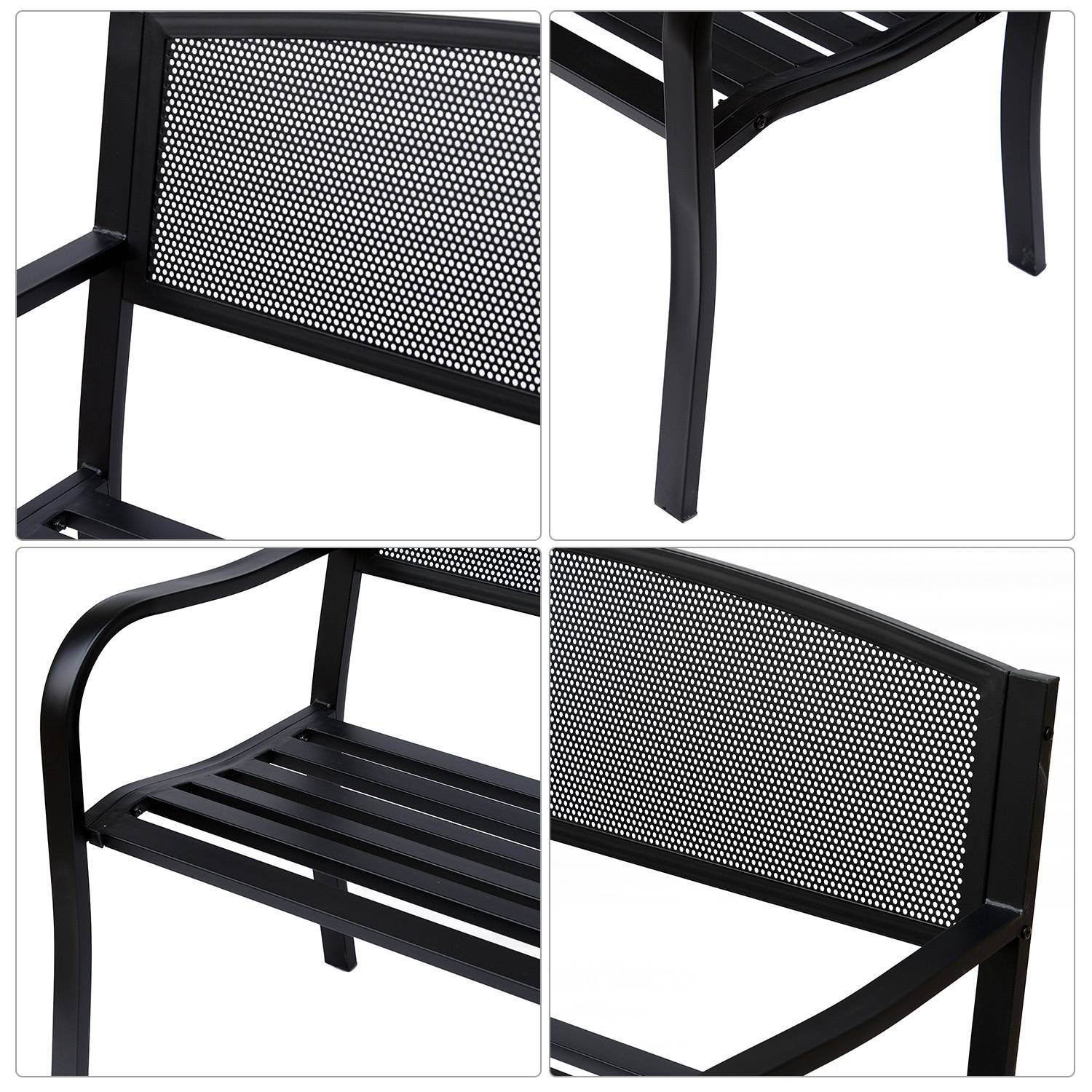 Sans Marque - Banc 3 Places de Jardin terrasse Style Contemporain 127L x 60l x 87H cm métal époxy anticorrosion Noir - Image 8