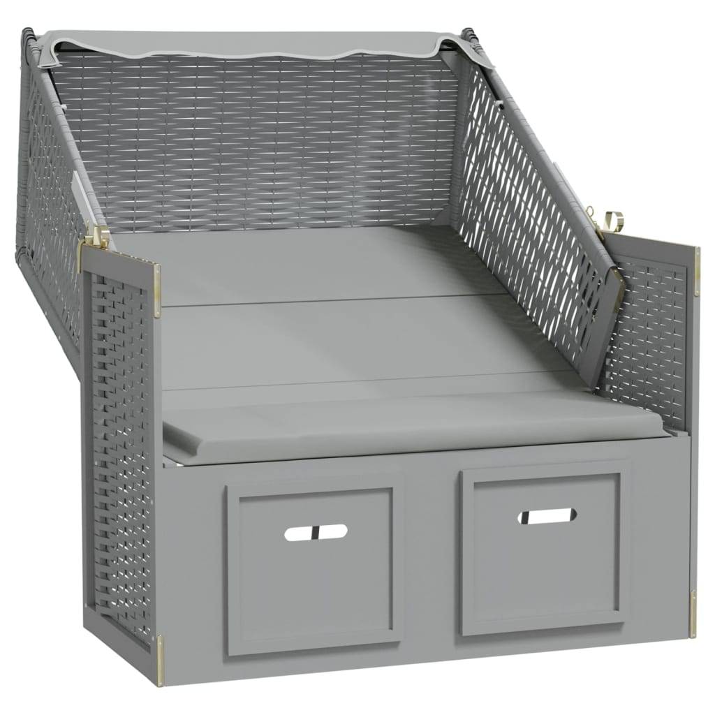 Helloshop26 - Strandkorb avec auvent résine tressée et bois solide gris - Image 2