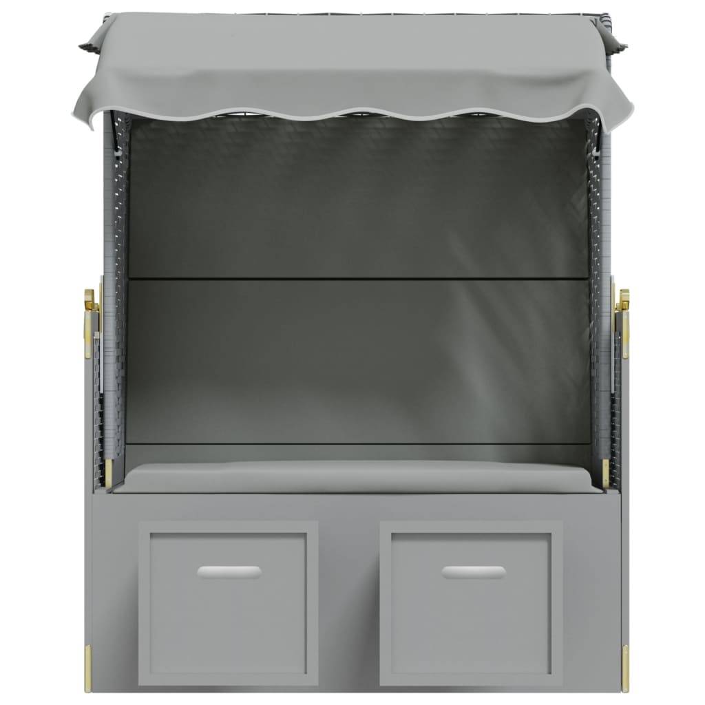 Helloshop26 - Strandkorb avec auvent résine tressée et bois solide gris - Image 4