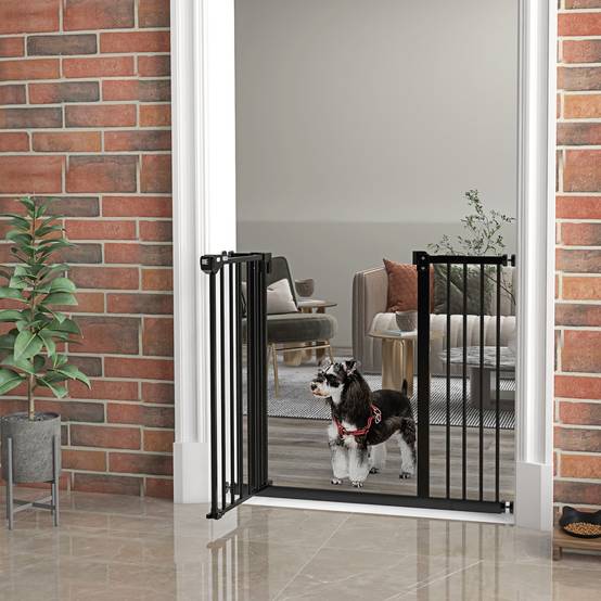 Sans Marque - Barrière de porte pour chien, métal et plastique, 74-80/87-94 cm, noir - Image 4
