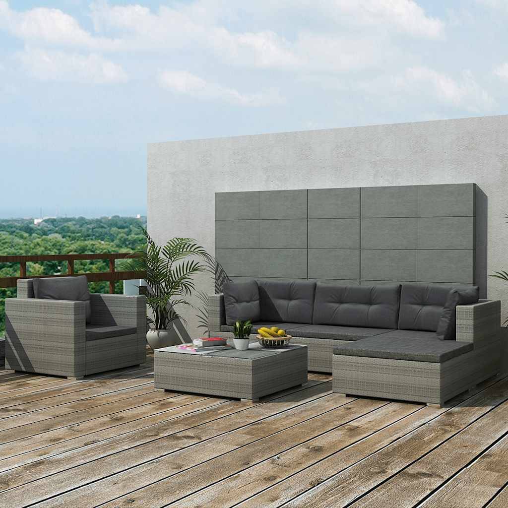 Vidaxl - Salon de jardin 6 pcs avec coussins résine tressée gris vidaXL 41879 - Image 1