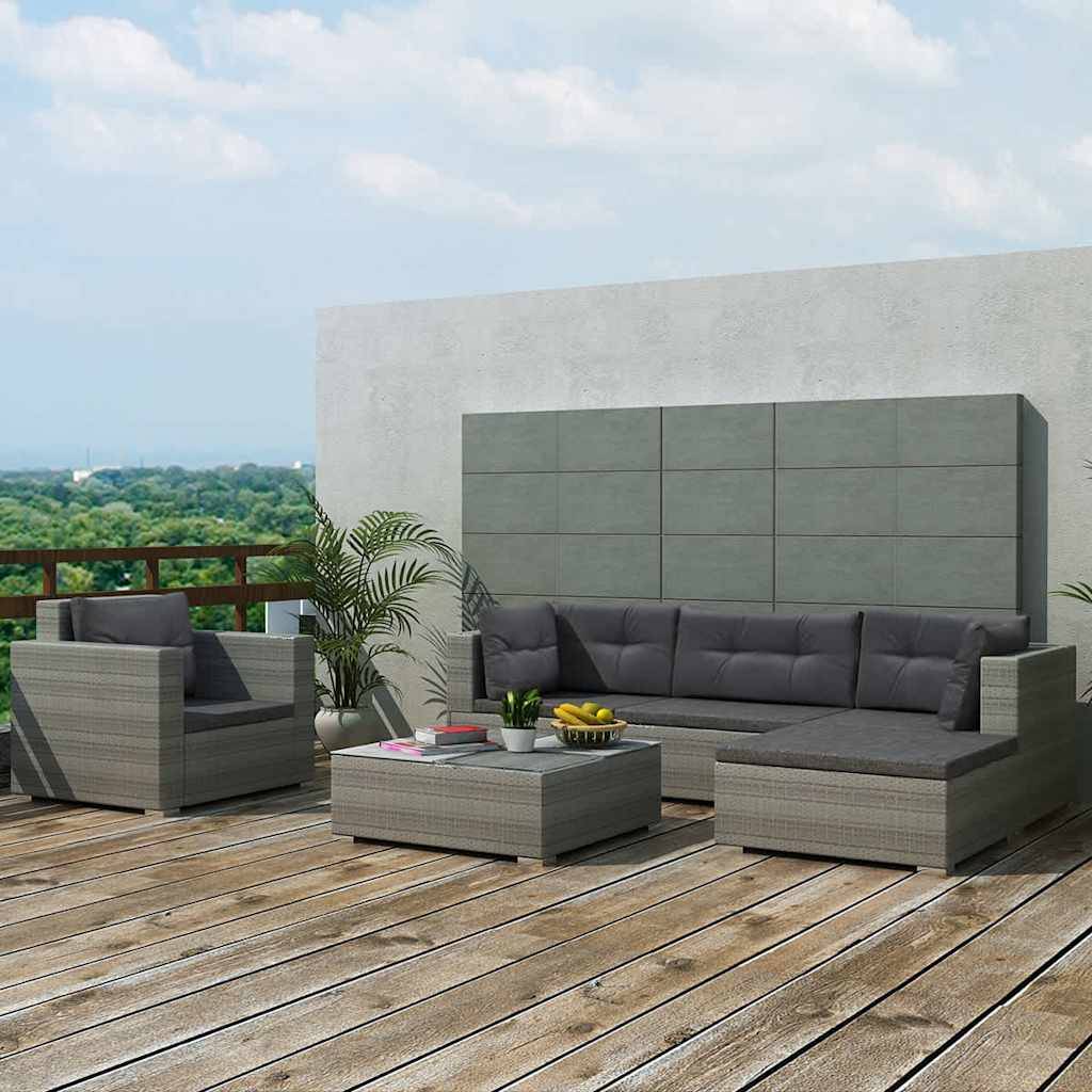 Vidaxl - Salon de jardin 6 pcs avec coussins résine tressée gris vidaXL 41879 - Image 1