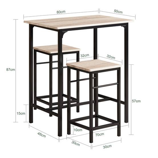 SoBuy Table et 2 Tabourets de Bar Bistrot Hauts pour Cuisine, Salon, Salle à Manger - Image 3