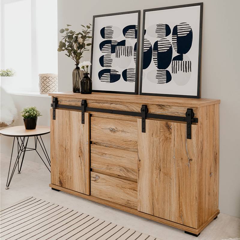 Buffet 2 portes coulissantes 3 tiroirs 140 cm Manzano - Image 2