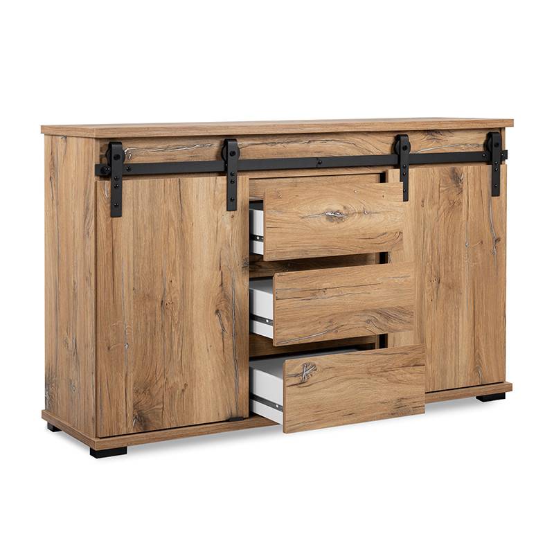 Buffet 2 portes coulissantes 3 tiroirs 140 cm Manzano - Image 5