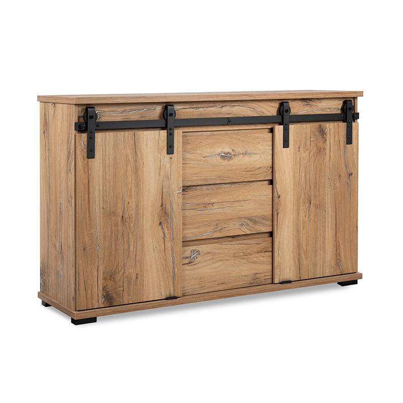 Buffet 2 portes coulissantes 3 tiroirs 140 cm Manzano - Image 1