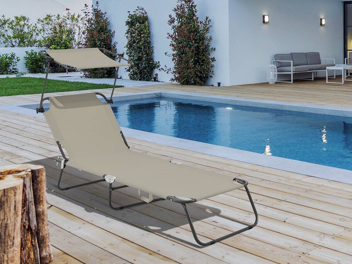 Bain De Soleil Pliable "lazy" - Avec Pare Soleil - Taupe -habitat Et Jardin - Image 2