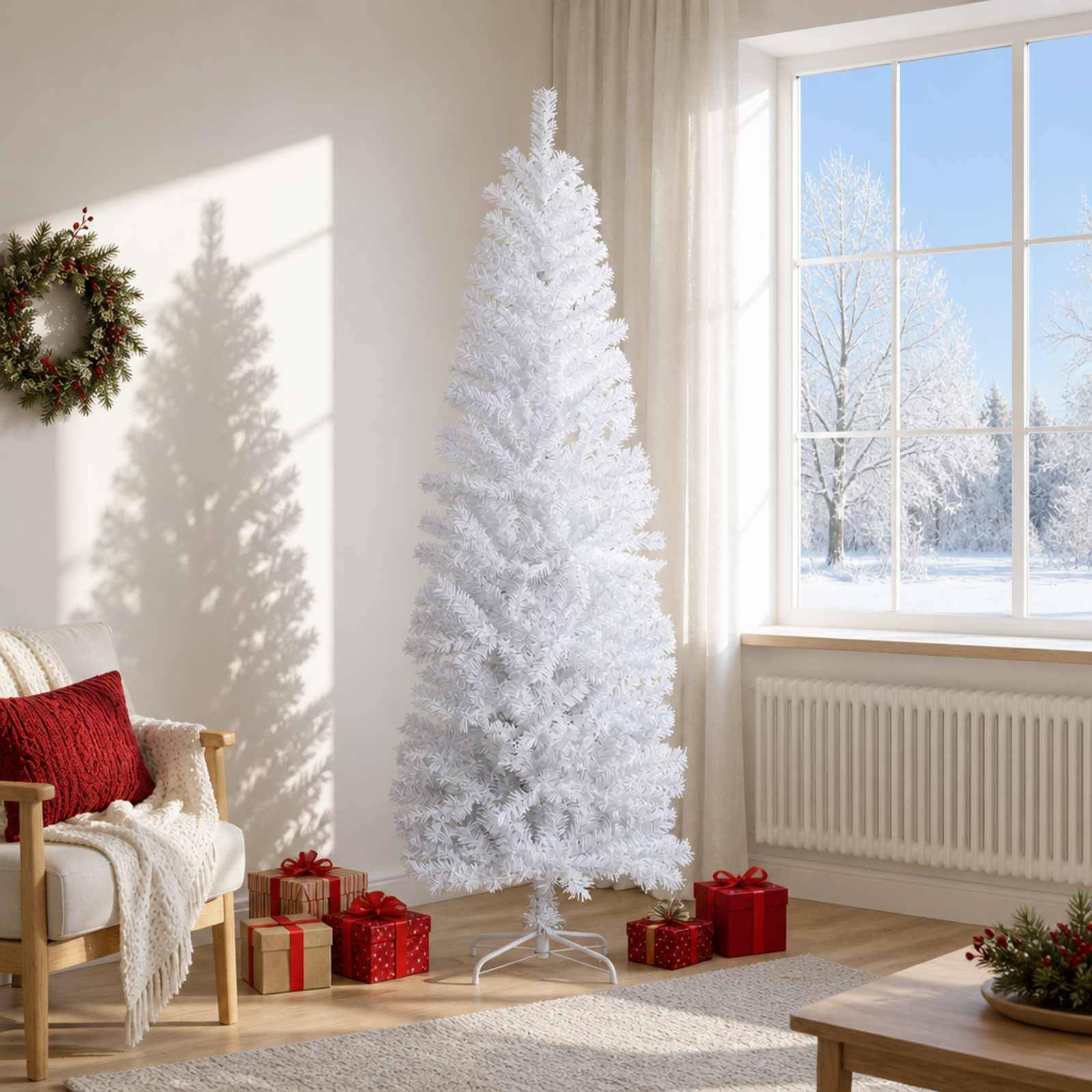 Vidaxl - Arbre de Noël artificiel slim 180 cm PVC et Acier Blanc vidaXL 42055242 - Image 1