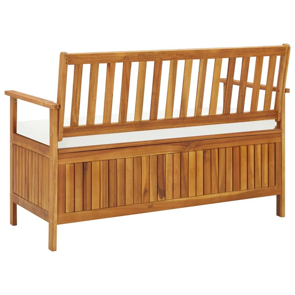 Banc Coffre de Jardin Bois Acacia Massif avec Rangement et Coussin Brun 120 cm – ComfortXL Outdoor Living - Image 5