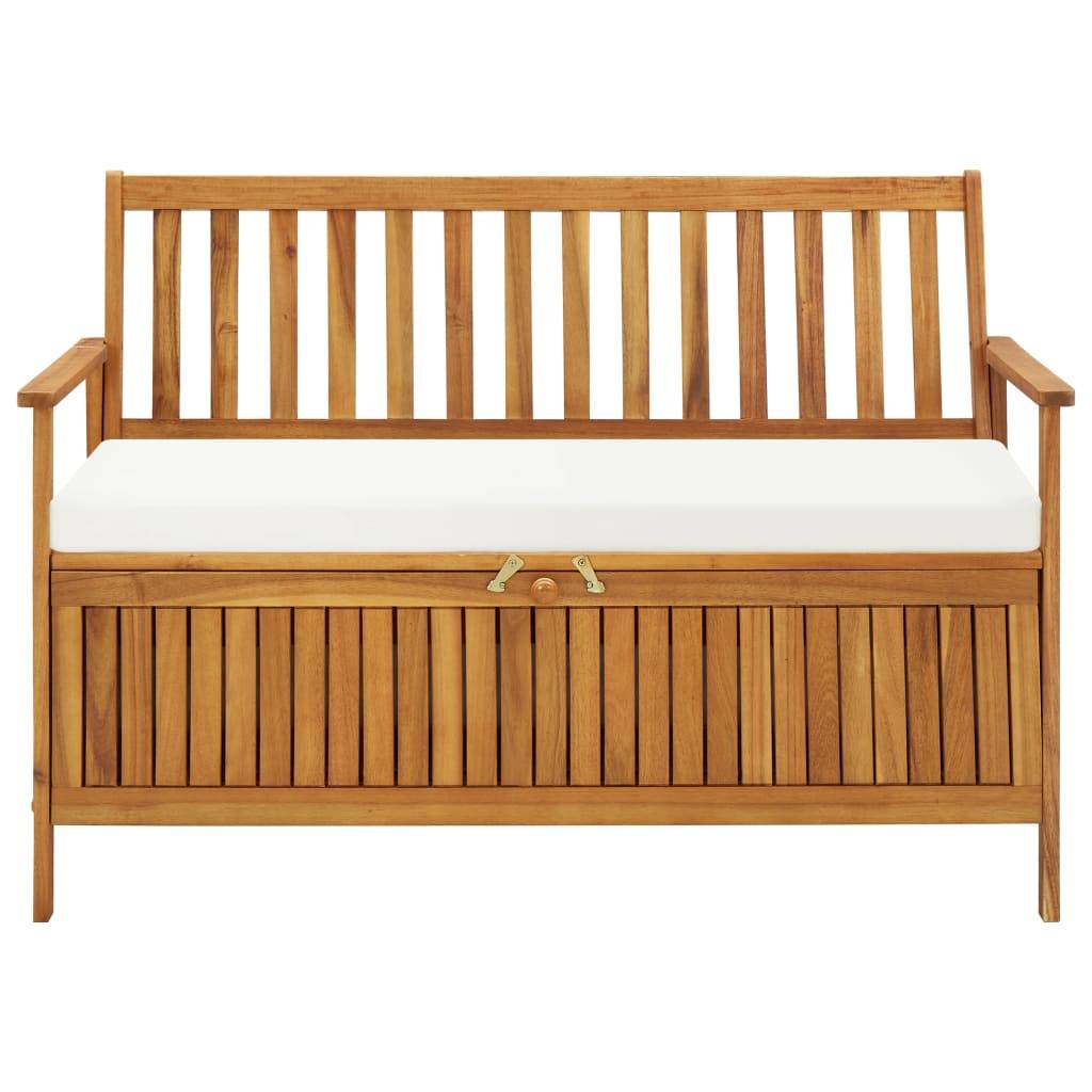 Banc Coffre de Jardin Bois Acacia Massif avec Rangement et Coussin Brun 120 cm – ComfortXL Outdoor Living - Image 2