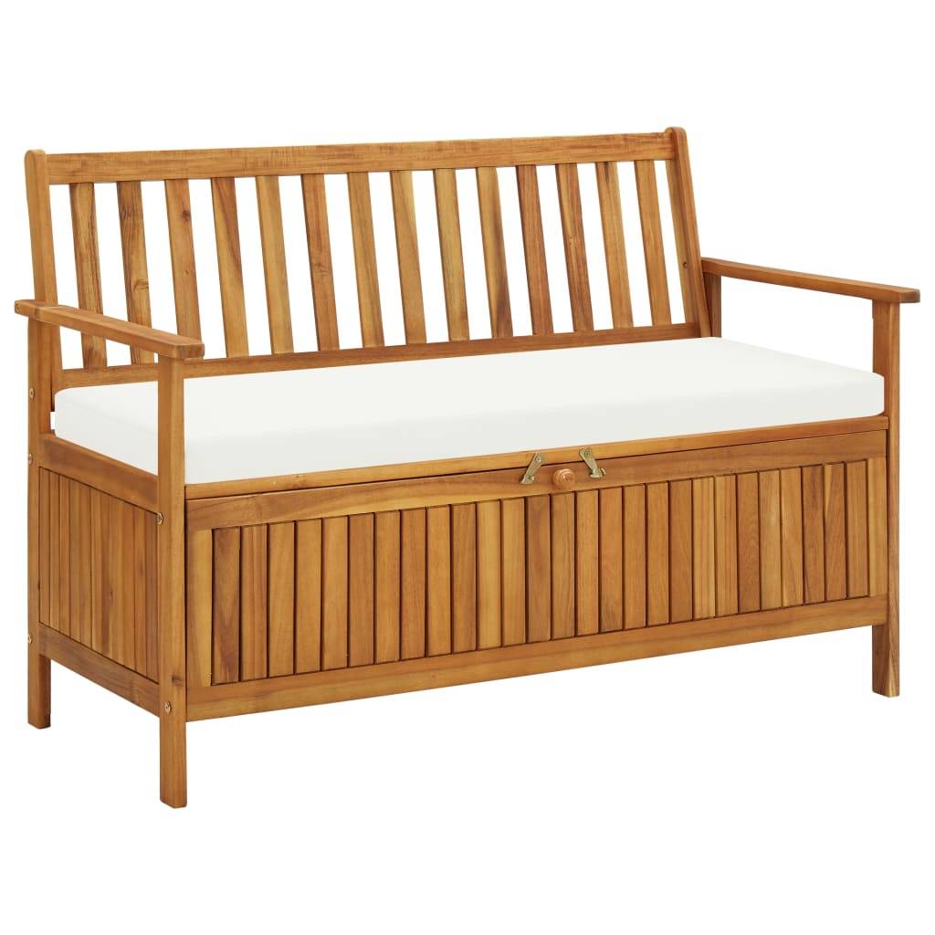Banc Coffre de Jardin Bois Acacia Massif avec Rangement et Coussin Brun 120 cm – ComfortXL Outdoor Living - Image 1