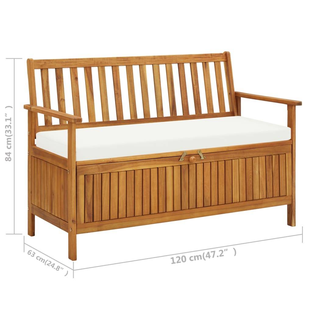 Banc Coffre de Jardin Bois Acacia Massif avec Rangement et Coussin Brun 120 cm – ComfortXL Outdoor Living - Image 8