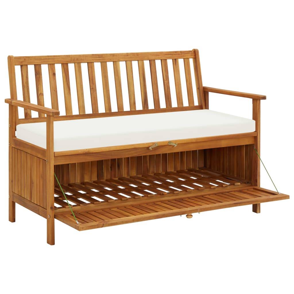 Banc Coffre de Jardin Bois Acacia Massif avec Rangement et Coussin Brun 120 cm – ComfortXL Outdoor Living - Image 3