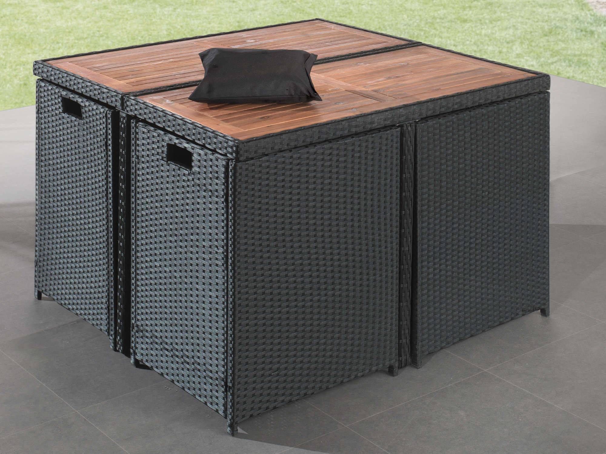 Best Mobilier - Cuba - Salon de jardin encastrable 8 places - en résine tressée - Noir avec coussins gris + housse de protection - Best Mobilier - Image 5