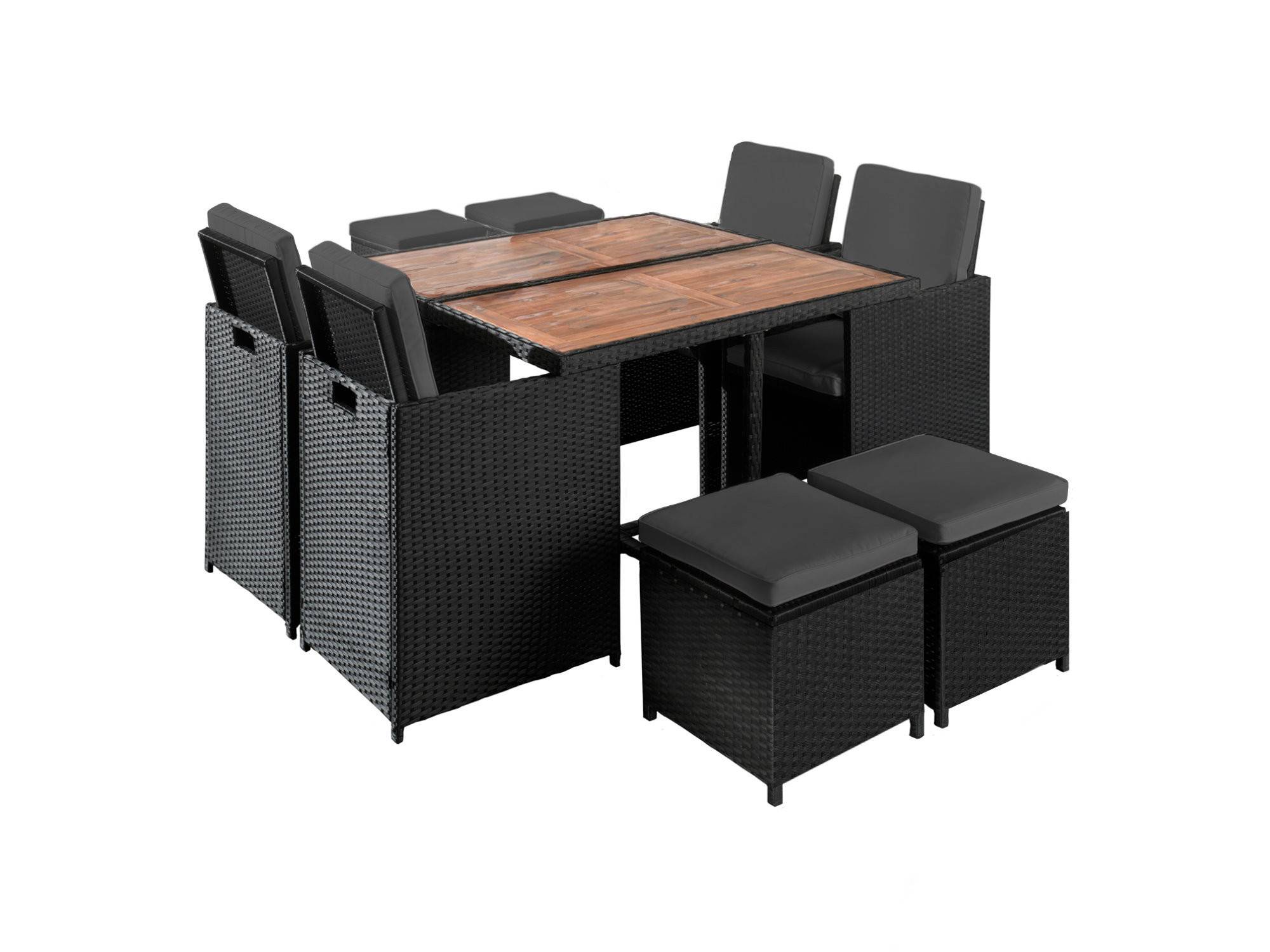 Best Mobilier - Cuba - Salon de jardin encastrable 8 places - en résine tressée - Noir avec coussins gris + housse de protection - Best Mobilier - Image 1