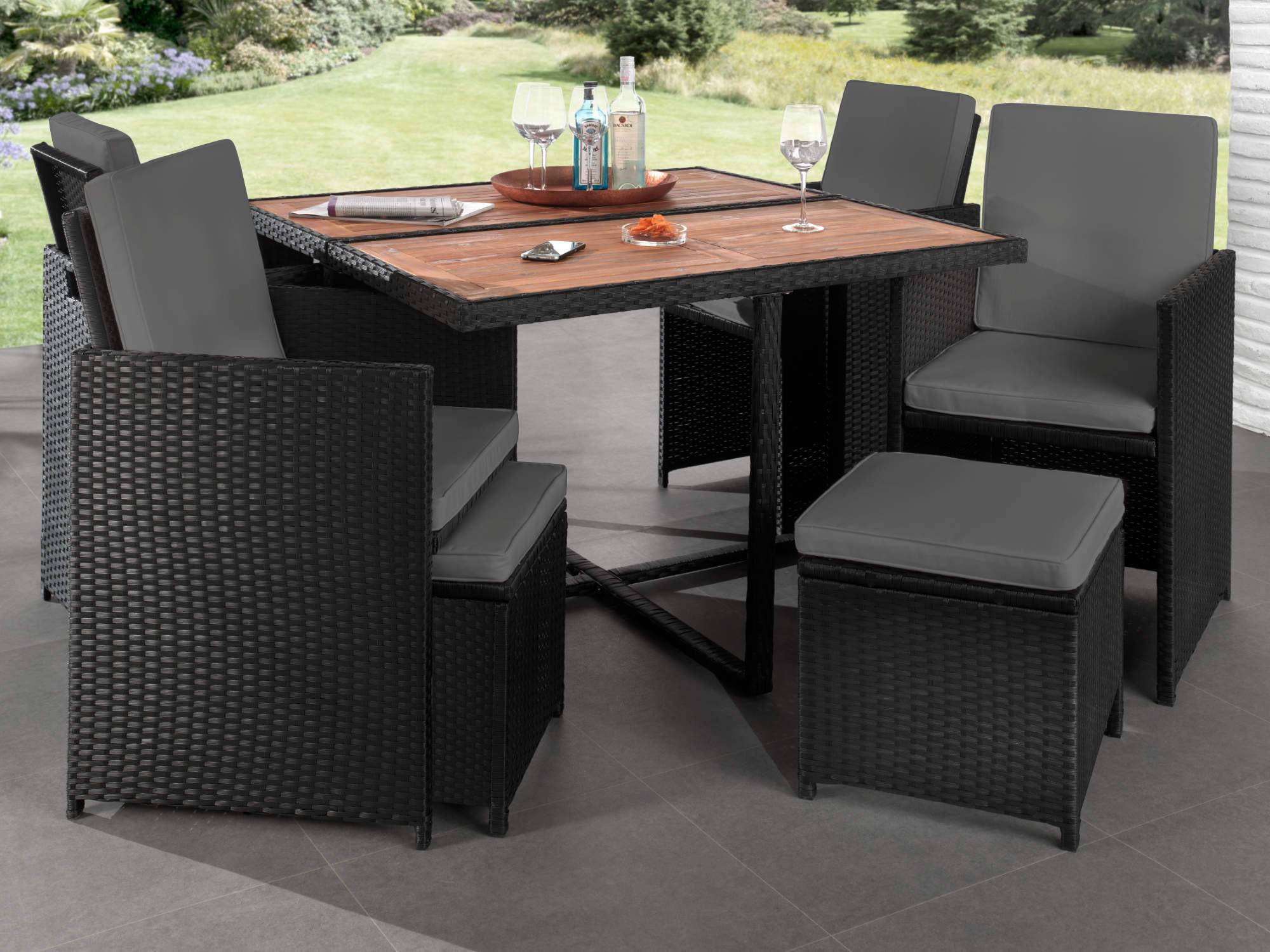 Best Mobilier - Cuba - Salon de jardin encastrable 8 places - en résine tressée - Noir avec coussins gris + housse de protection - Best Mobilier - Image 3