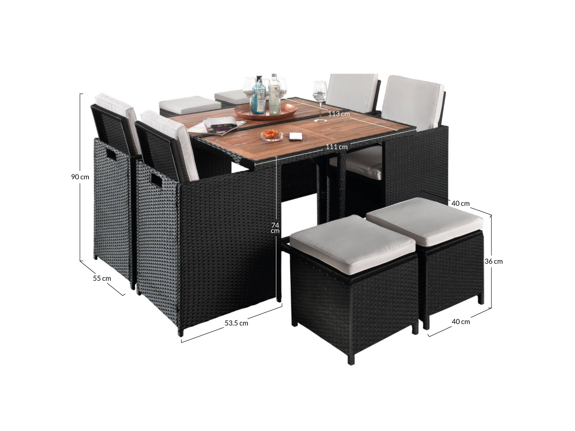 Best Mobilier - Cuba - Salon de jardin encastrable 8 places - en résine tressée - Noir avec coussins gris + housse de protection - Best Mobilier - Image 8