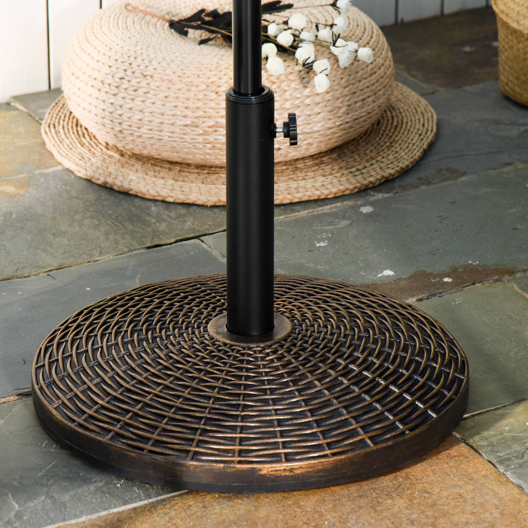 Pied de parasol rond en plastique effet rotin de 25 kg pour mâts de 35 mm, 38 mm et 48 mm - Image 3