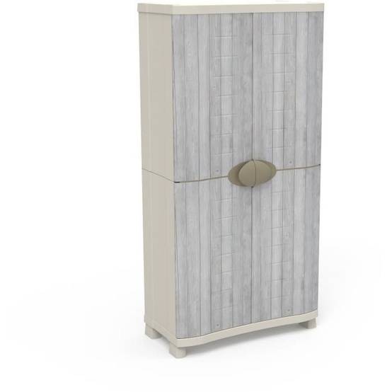 Armoire gain de place 4 étagères modulables 90 x 45 x 184 cm, 2 portes - Blanc/gris - PLASTIKEN - Image 1