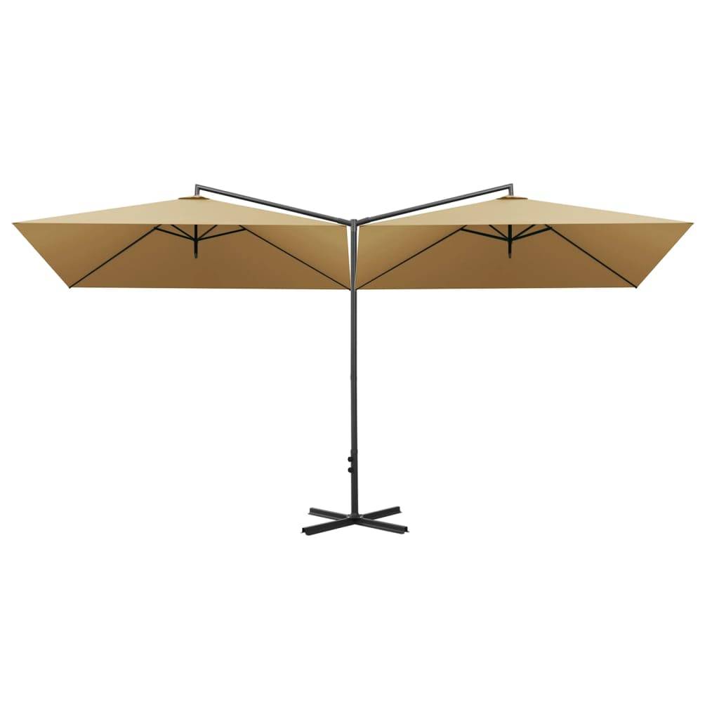 Helloshop26 - Parasol double avec mât en acier taupe 600 x 300 cm - Image 2