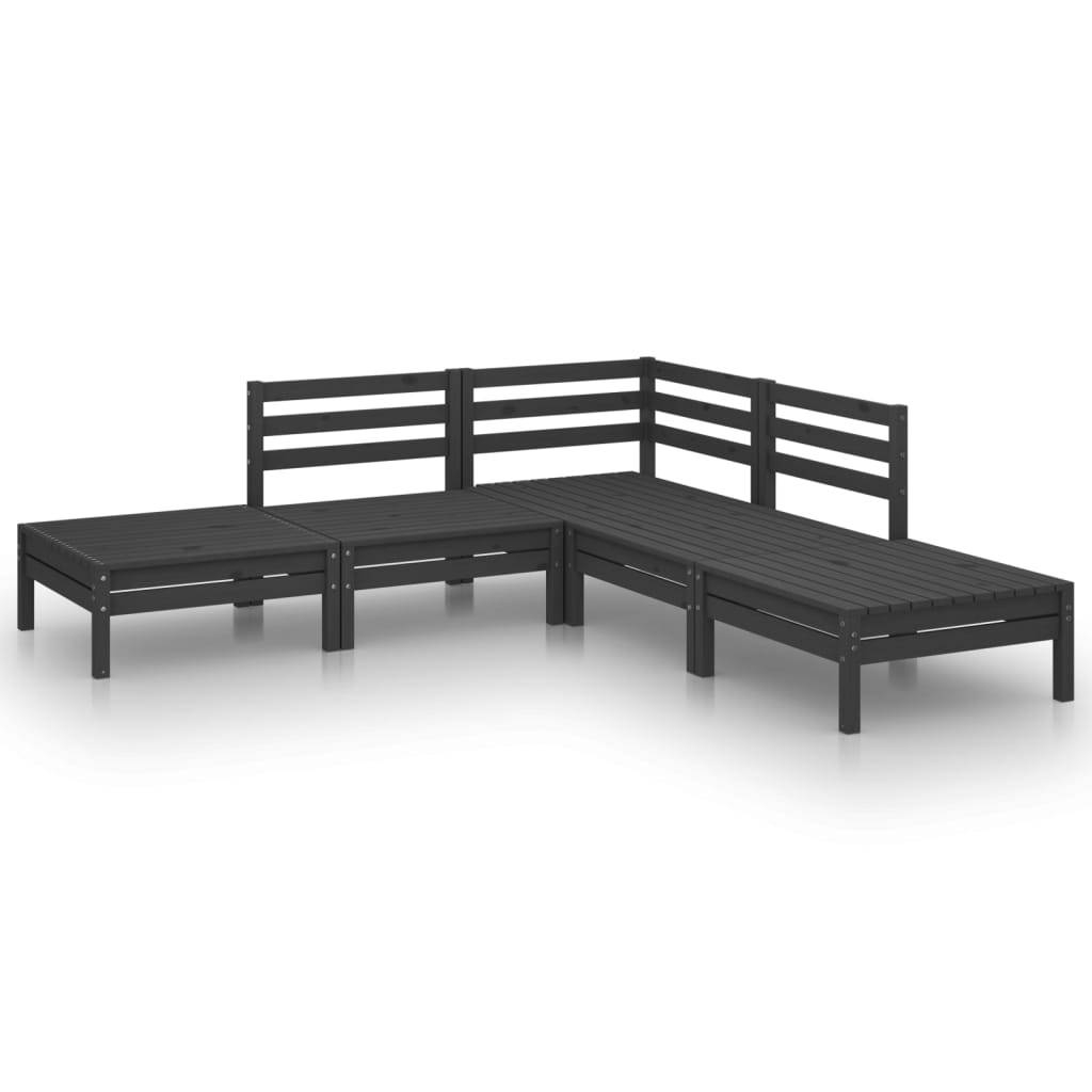 Helloshop26 - Salon de jardin meuble d'extérieur ensemble de mobilier 5 pièces bois de pin massif noir - Image 1