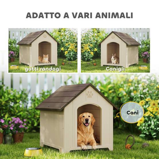 Niche surélevée pour chien avec toit incliné et aérations, PP, 88 x 78 x 89 cm, beige et marron foncé - Image 10
