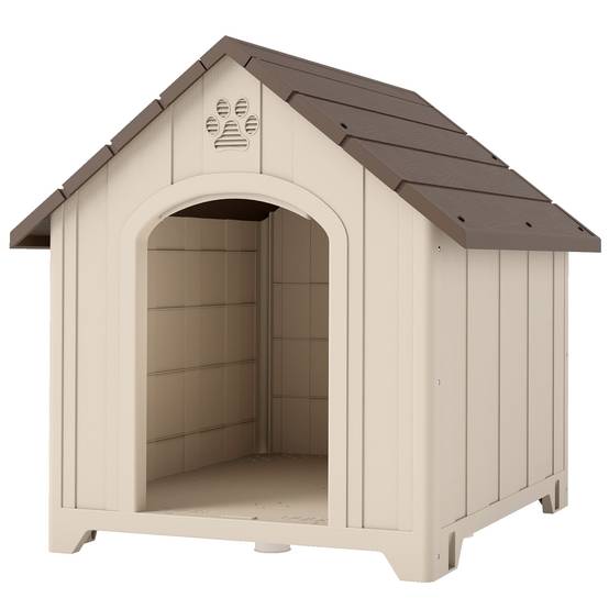 Niche surélevée pour chien avec toit incliné et aérations, PP, 88 x 78 x 89 cm, beige et marron foncé - Image 2
