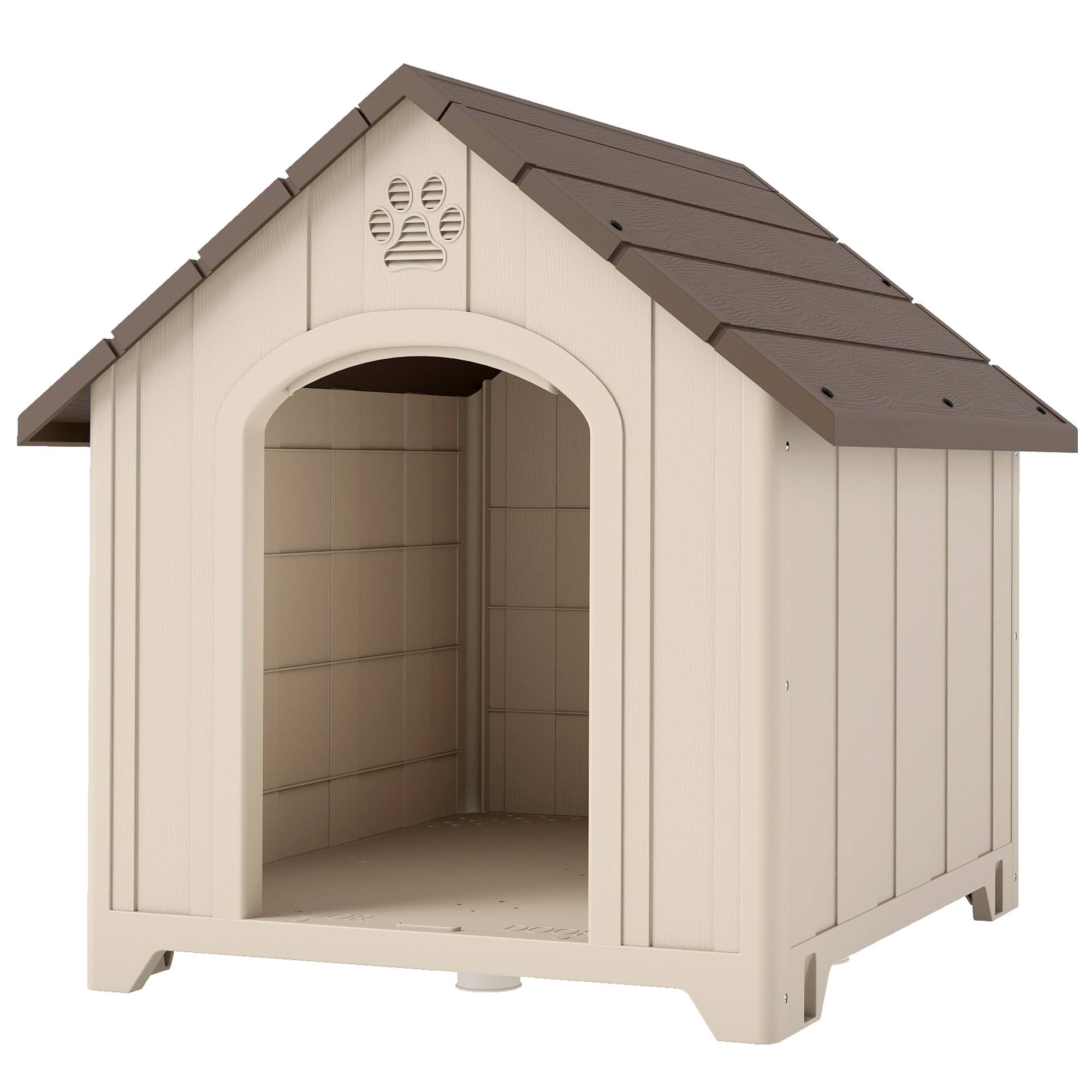 Niche surélevée pour chien avec toit incliné et aérations, PP, 88 x 78 x 89 cm, beige et marron foncé - Image 2