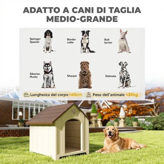 Niche surélevée pour chien avec toit incliné et aérations, PP, 88 x 78 x 89 cm, beige et marron foncé - Image 7