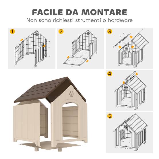 Niche surélevée pour chien avec toit incliné et aérations, PP, 88 x 78 x 89 cm, beige et marron foncé - Image 9