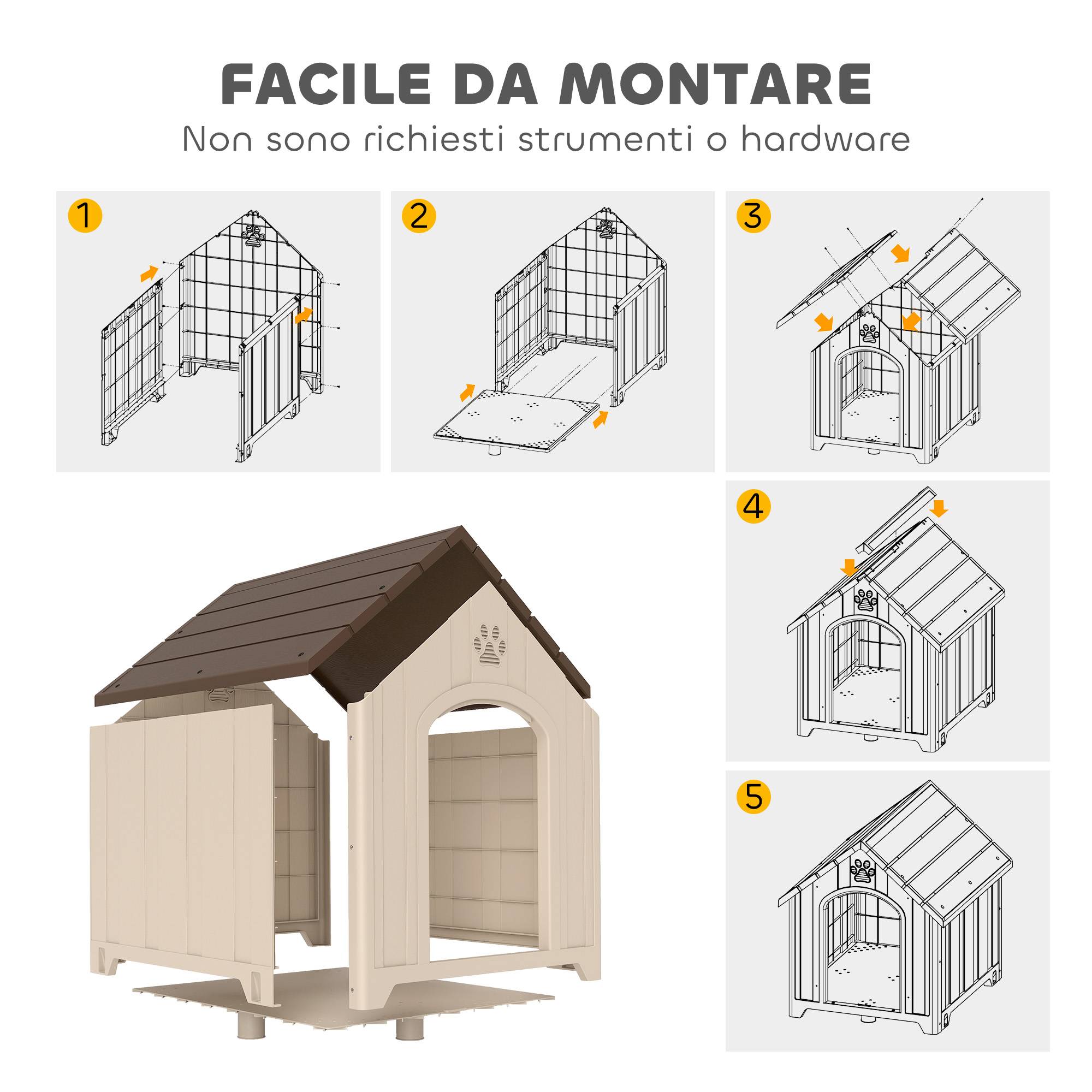 Niche surélevée pour chien avec toit incliné et aérations, PP, 88 x 78 x 89 cm, beige et marron foncé - Image 9