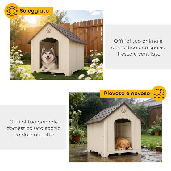 Niche surélevée pour chien avec toit incliné et aérations, PP, 88 x 78 x 89 cm, beige et marron foncé - Image 8
