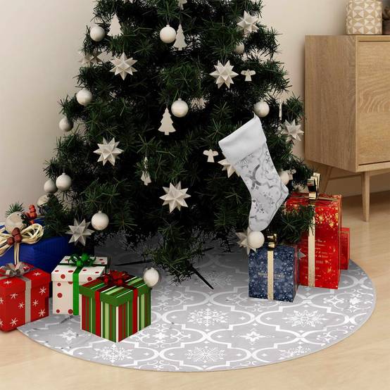 Jupe de sapin de Noël - Robe de sapin - Tapis de sapin de luxe avec chaussette Blanc 90 cm Tissu - Image 2