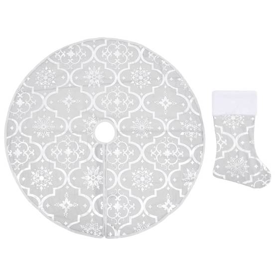 Jupe de sapin de Noël - Robe de sapin - Tapis de sapin de luxe avec chaussette Blanc 90 cm Tissu - Image 1
