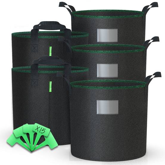 Lot de 5 sacs de plantation non tisse 20L avec poignee Noir - Image 1