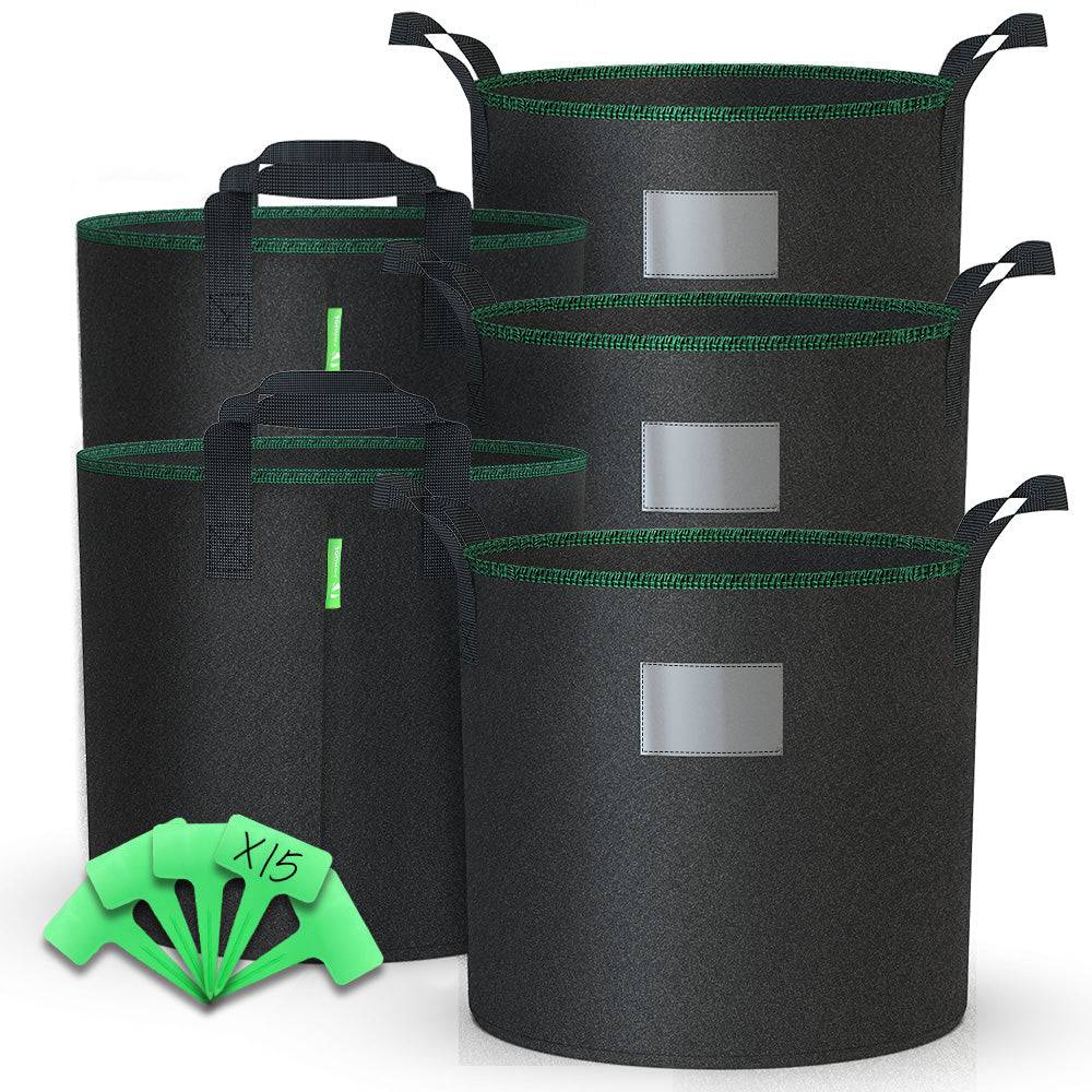 Lot de 5 sacs de plantation non tisse 20L avec poignee Noir - Image 1