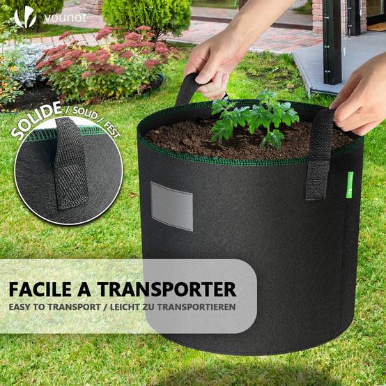 Lot de 5 sacs de plantation non tisse 20L avec poignee Noir - Image 7