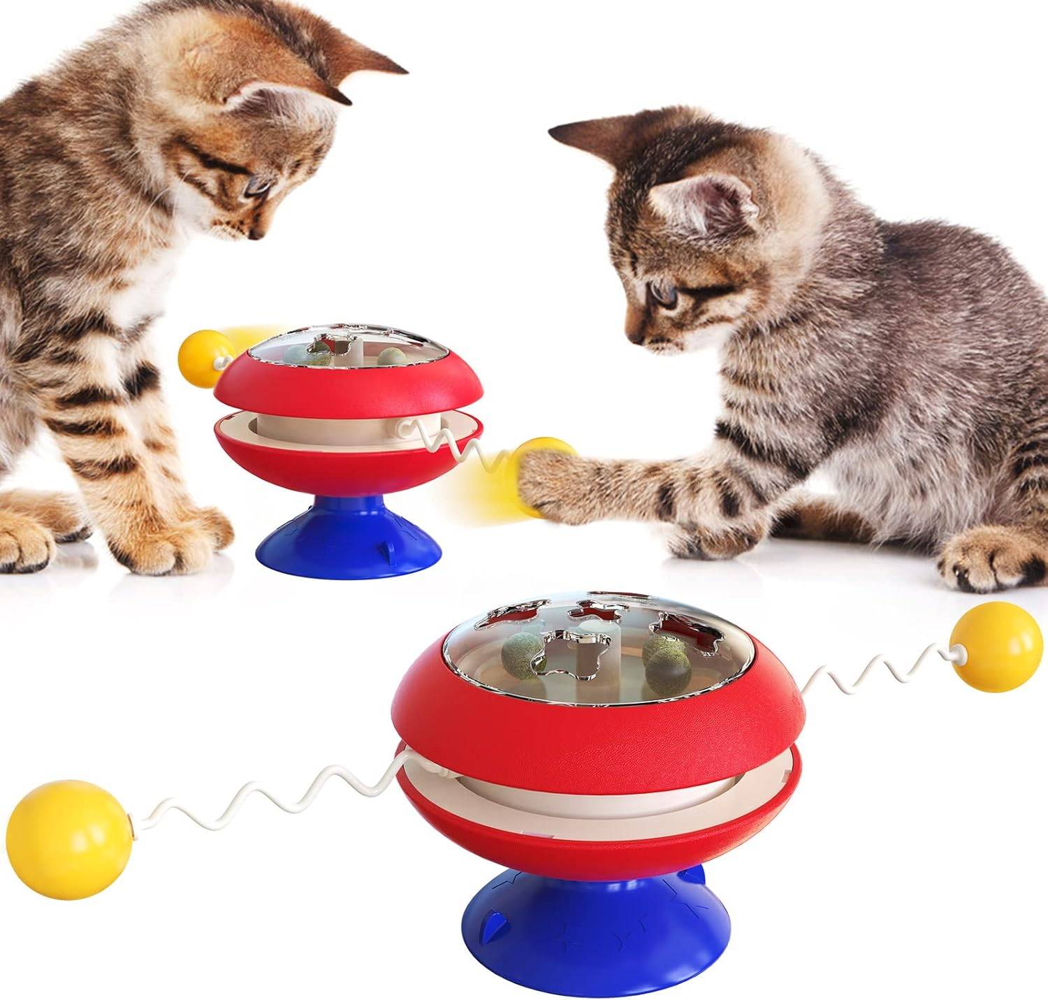 Jouet rotatif pour chat - Moulin à vent avec herbe à chat - Ventouse puissante - Stimulation interactive - Living123 - Image 1