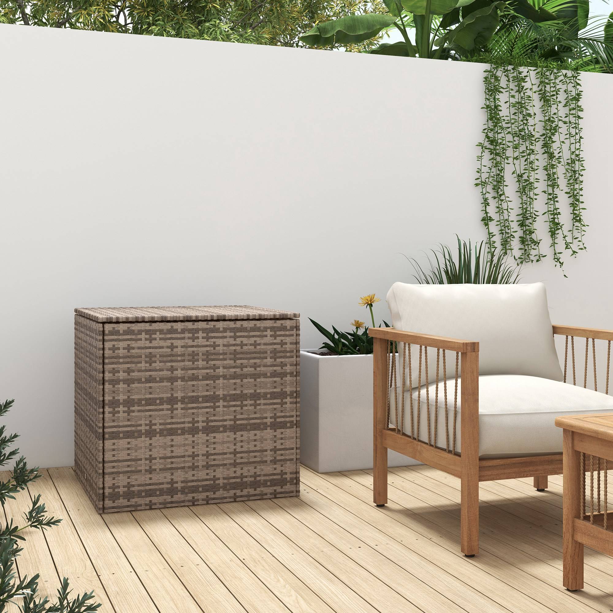 Coffre de rangement extérieur rotin synthétique terrasse protection anti-UV sable - ComfortXL Outdoor Living - Image 4