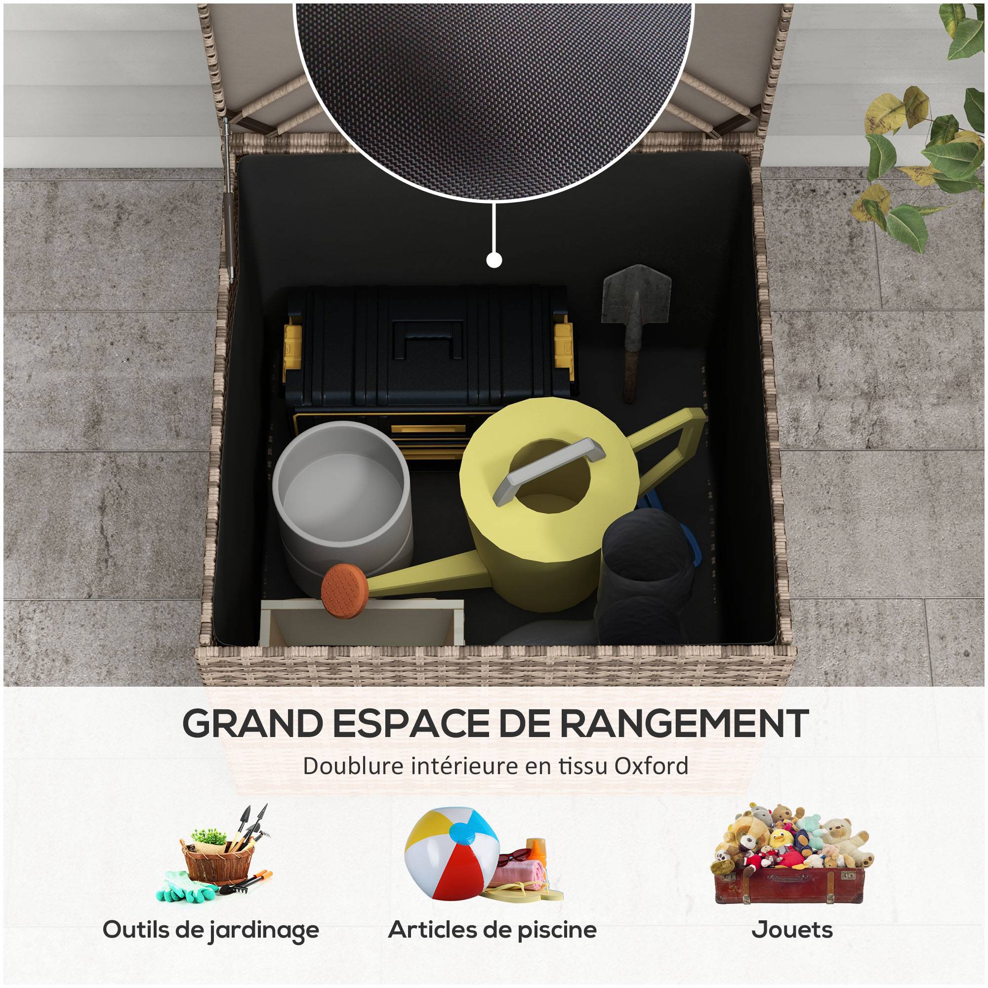 Coffre de rangement extérieur rotin synthétique terrasse protection anti-UV sable - ComfortXL Outdoor Living - Image 6