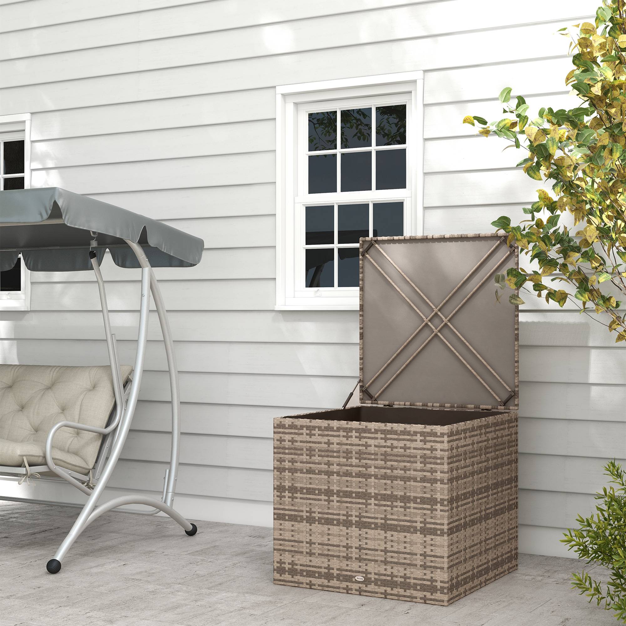 Coffre de rangement extérieur rotin synthétique terrasse protection anti-UV sable - ComfortXL Outdoor Living - Image 3