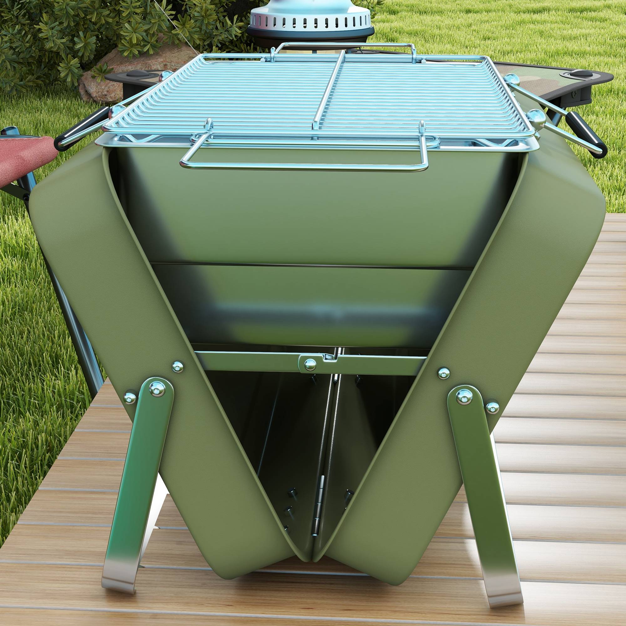 Barbecue charbon portable métal vert 47 x 30 x 28 cm - PANGIVO - Image 9