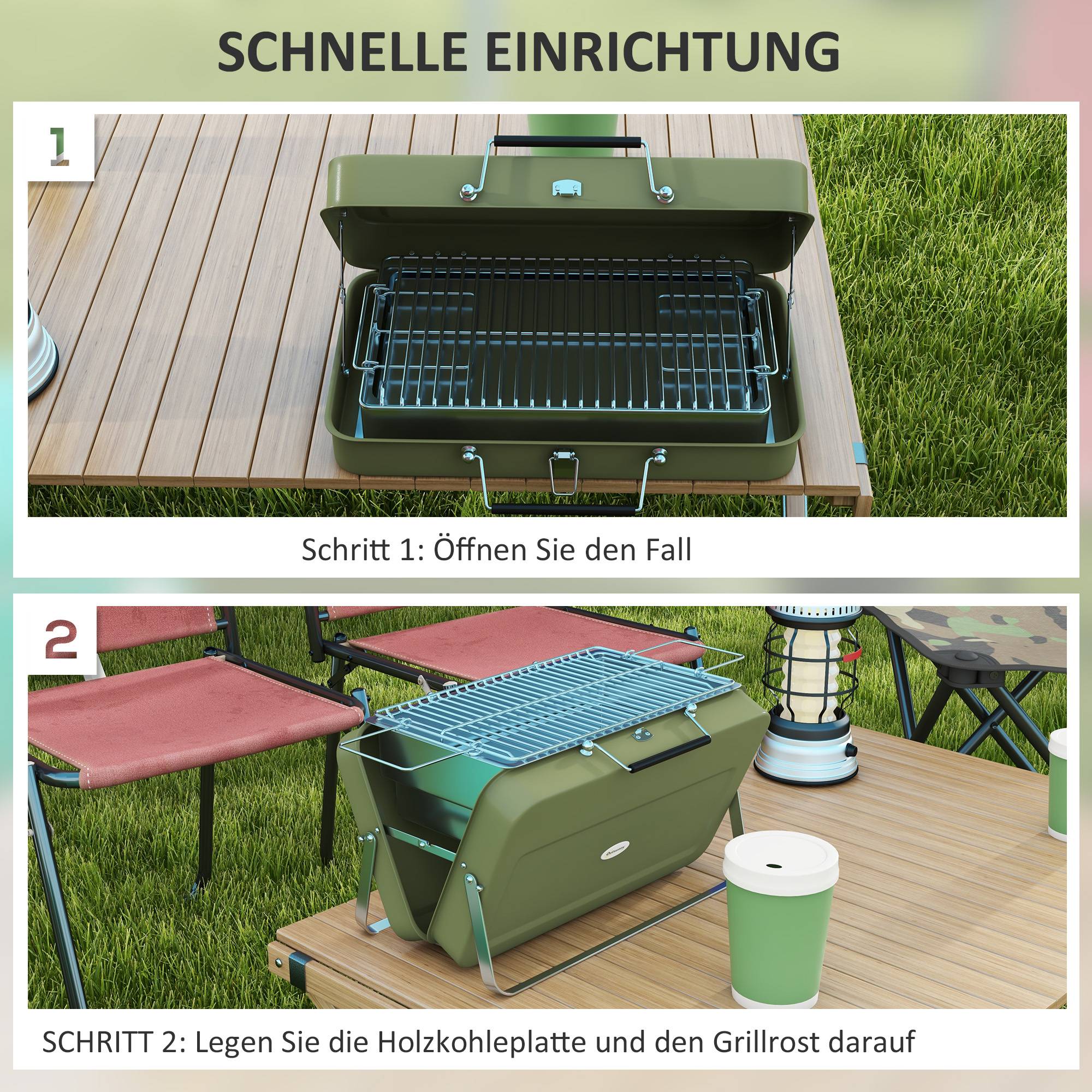 Barbecue charbon portable métal vert 47 x 30 x 28 cm - PANGIVO - Image 7