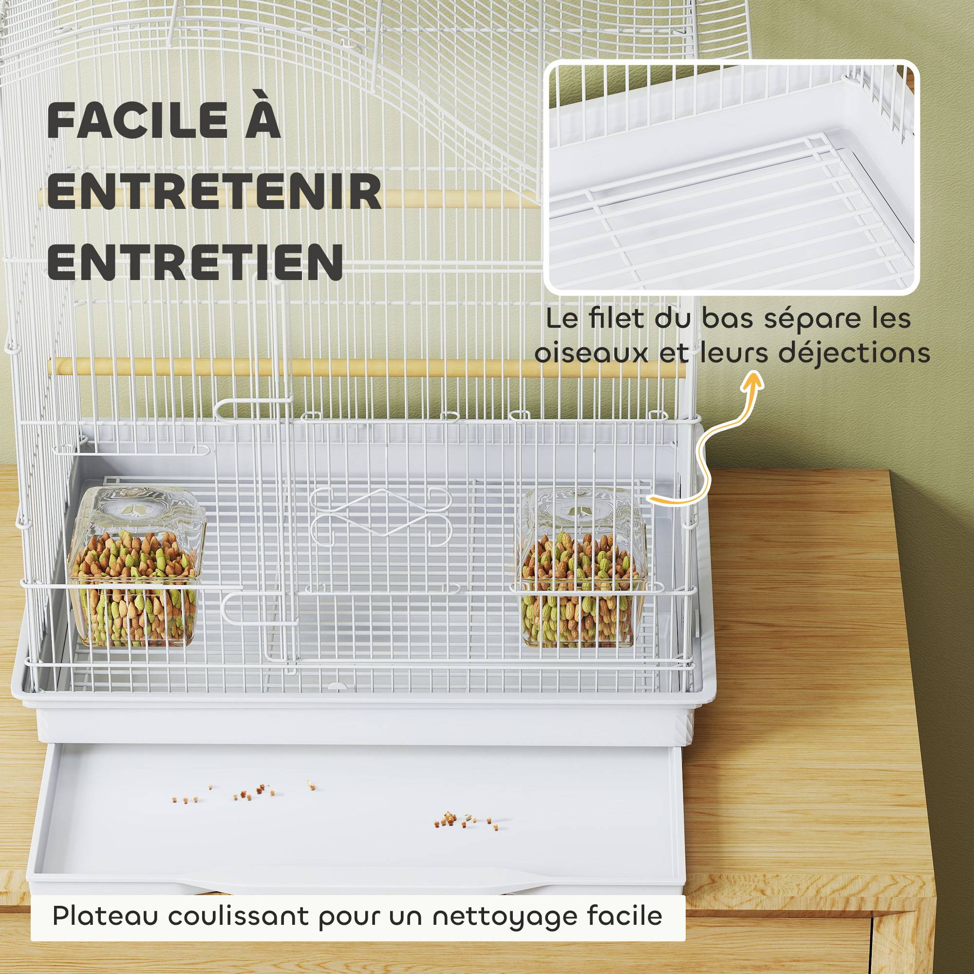 Sans Marque - Cage à oiseau volière avec 4 portes, 2 perchoirs, plateau coulissant, pour inséparables perruches 4,7,5x36x54,5cm, blanc - Image 8