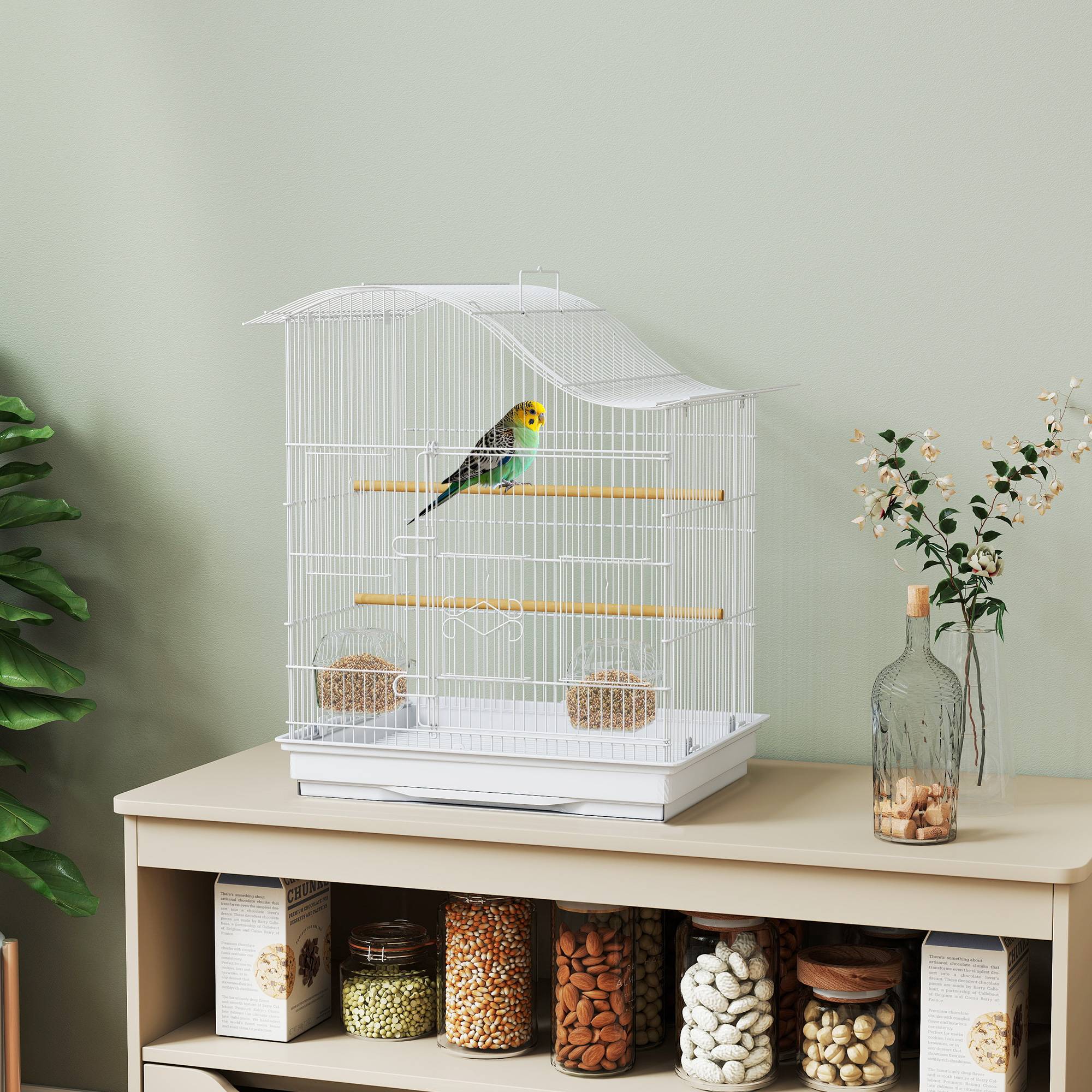 Sans Marque - Cage à oiseau volière avec 4 portes, 2 perchoirs, plateau coulissant, pour inséparables perruches 4,7,5x36x54,5cm, blanc - Image 3