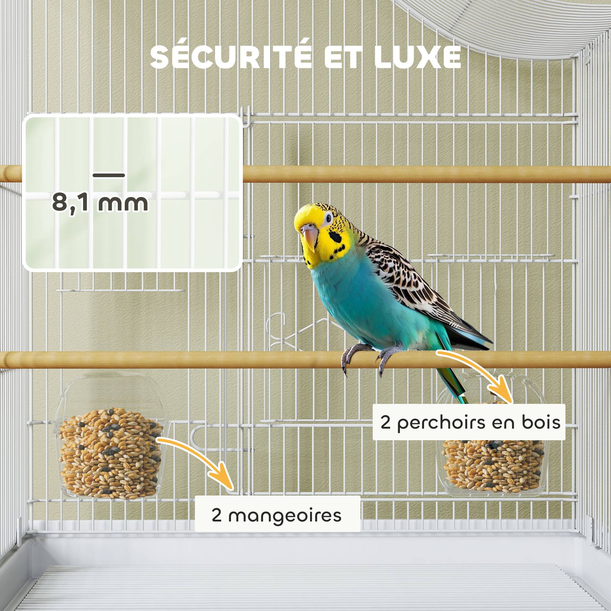 Sans Marque - Cage à oiseau volière avec 4 portes, 2 perchoirs, plateau coulissant, pour inséparables perruches 4,7,5x36x54,5cm, blanc - Image 6