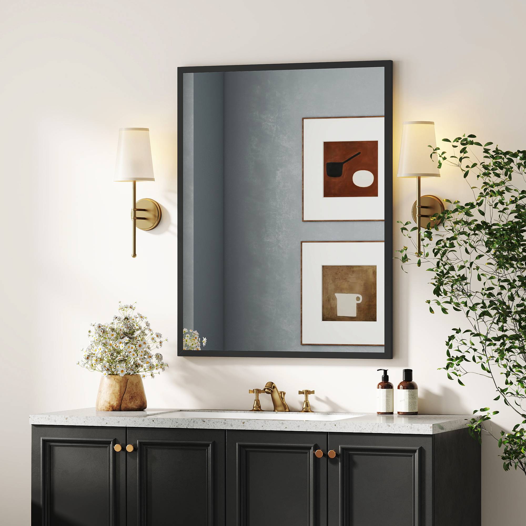 Sans Marque - Miroir salle bain 70x90 cm miroir mural décoratif salon entrée couloir horizontal vertical noir - Image 4