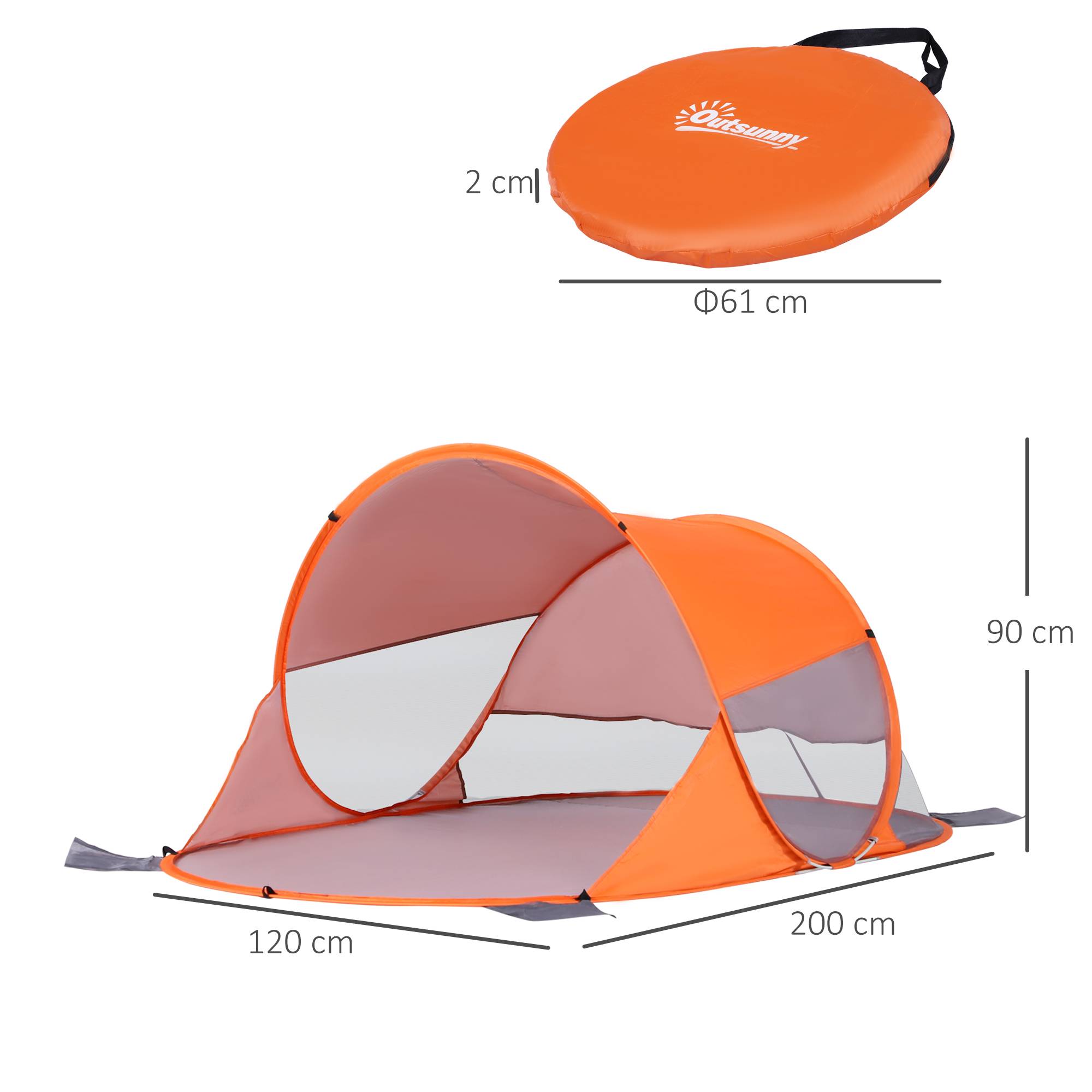 Tente de plage pop-up polyester orange 200 x 120 x 90 cm - PANGIVO - Image 5
