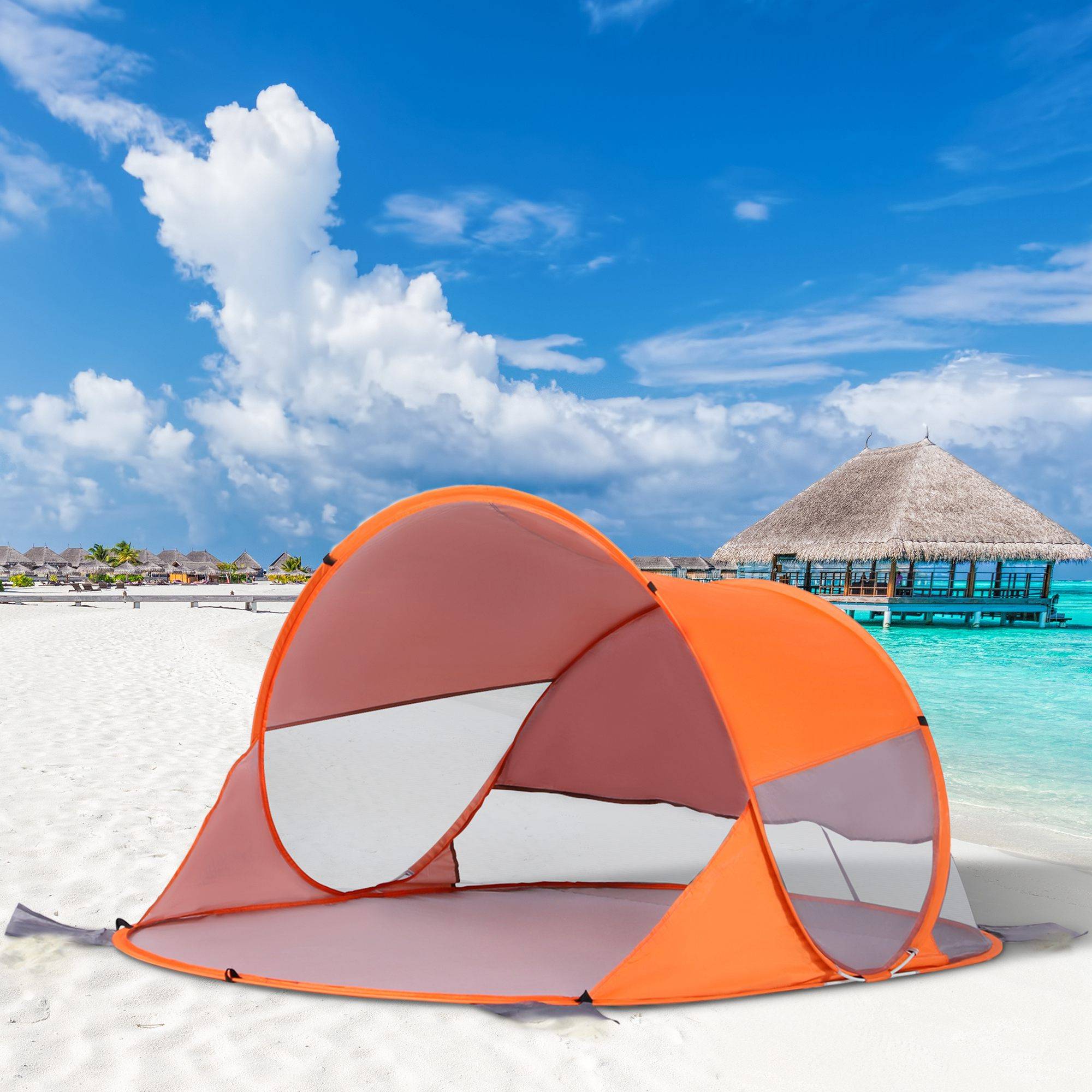 Tente de plage pop-up polyester orange 200 x 120 x 90 cm - PANGIVO - Image 4