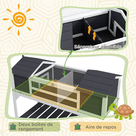Enclos pour tortue bois gris 122 x 56.5 x 93 cm - PANGIVO - Image 6